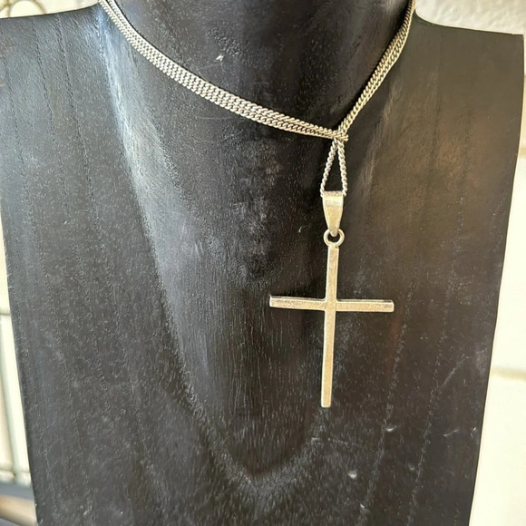 Sterling silver modern large cross on sterling chain unisex 925 - Picture 8 of 10